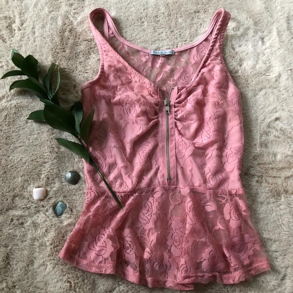 Charlotte Russe Rose Lace Zipper Top 🌿